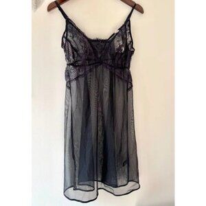 BWT Rare Ajour Romance Black Lace sheer Mini Slip Dress Size M